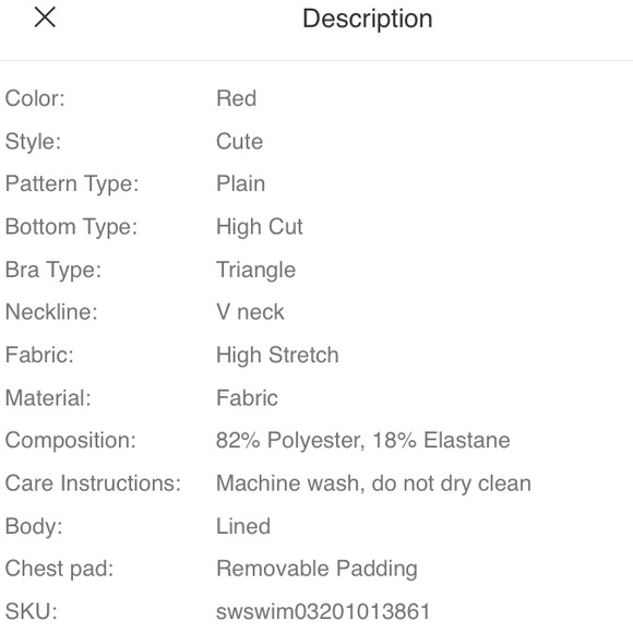 SHEIN Women’s High Cut Rib Triangle Top Padded Bikini Swimsuit - red, size M - Picture 8 of 8